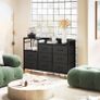Black Chest of Drawers Bedroom, 8 Fabric Drawers, 30x132x88cm Contains 2 USB & 2 AC Ports Sockets, Storage Dresser with 8 Fabric Drawers Suitable for Bedrooms, Living Rooms Image 2