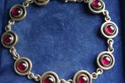 Vintage Sterling Silver 925 Faceted Garnet Link hallmarked Bracelet length 8" - 18,5g