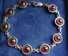 Vintage Sterling Silver 925 Faceted Garnet Link hallmarked Bracelet length 8" - 18,5g