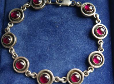 Vintage Sterling Silver 925 Faceted Garnet Link hallmarked Bracelet length 8" - 18,5g