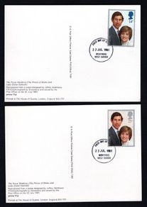 1981 Great Britain Celebrating The Royal Wedding HRH The Prince of Wales and Lady Diana Spencer PHQ Postcards with first day of issue cancel.