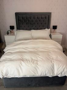 Double grey velvet bed with built in storage drawers