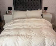 Double grey velvet bed with built in storage drawers