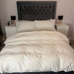Double grey velvet bed with built in storage drawers