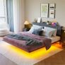 5ft King Bed Frame with USB Charging Station and LED Lights,Floating Bed Frame King Size with Storage Headboard,Upholstered King Bed Frames No Box Spring Needed,Noise-Free Metal bed Image 3
