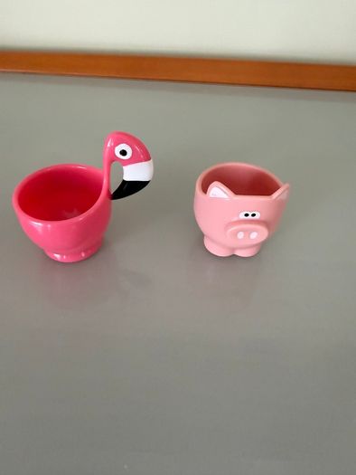 Flamingo and Pig childrens egg cups