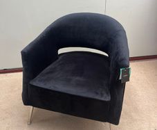 Black Velvet Barrel Accent Chair with Polished Metal Legs