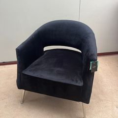 Black Velvet Barrel Accent Chair with Polished Metal Legs