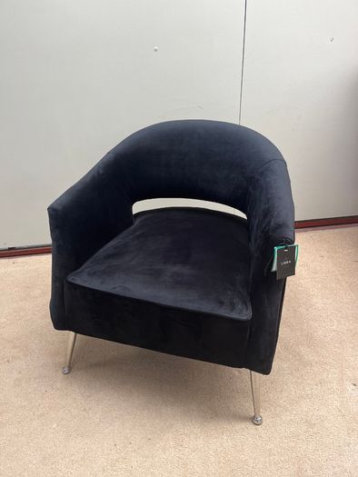 Black Velvet Barrel Accent Chair with Polished Metal Legs
