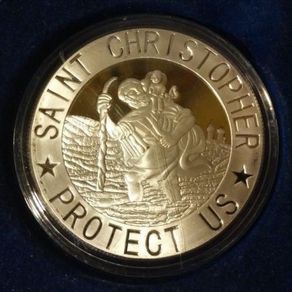 24k Gold Plated Coin St Christopher Patron Saint Travelers Jesus Christ Child