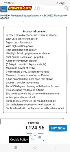 Cordless hoover