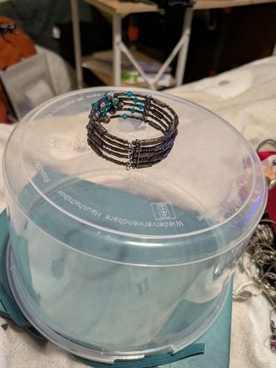 Multi-strand wrap bracelet with blue beads