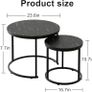 Round Coffee Tables, Set of 2 End Table, Nesting Tables, Side Table with Metal Frame for Living Room/Bedroom/Balcony/Office/Apartment, Diameter 23.6/15.7 IN (Black Frame, Black Wood Marble Finish Top Image 5