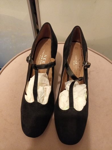 Next black suede T bar shoes