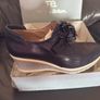 Pedro Anton navy blue leather wedge shoes with flowers UK8 Image 5