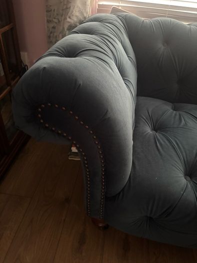 Beautiful blue velvet Chesterfield sofa