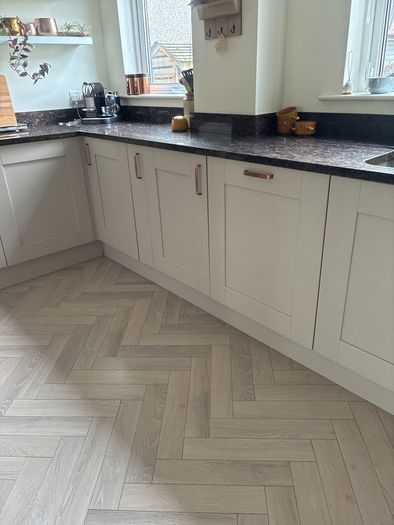 kitchen units from in-house panelling centre in alderley cashmere and navy blue