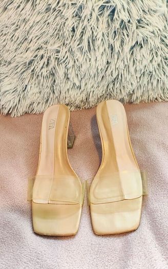 Zara Women Vinyl Mules with Methacrylate Heels Size 39