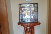 Faceted and Bevelled Bronze Framed Arts and Crafts Style Mirror.