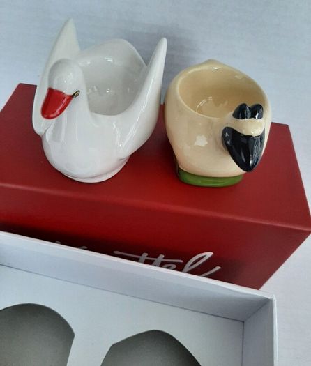 New egg cups Swan and sheep in box Graham Knuttel