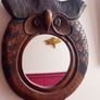 mid century hand carved hardwood owl mirror Image 3