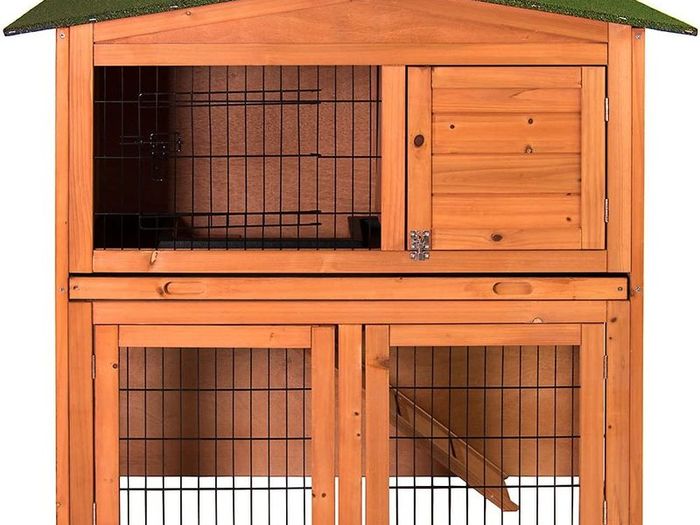 Wooden Pet Rabbit 2 Tier Hutch, Double Bunny Guinea Pig Animal House Home Run Cage With Sliding Tray