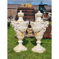 Pair of Tall Cast Iron Urn with Lid H356