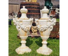 Pair of Tall Cast Iron Urn with Lid H356