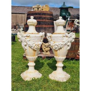 Pair of Tall Cast Iron Urn with Lid H356