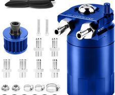 Oil Catch Can, 300 ml Aluminum Oil Catch Breather Can Auto, Universal Aluminum Reservoir Tank with Filter, Joints, PVC Hose, Cable Ties, Screws, Nuts, O-rings (Blue)