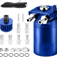 Oil Catch Can, 300 ml Aluminum Oil Catch Breather Can Auto, Universal Aluminum Reservoir Tank with Filter, Joints, PVC Hose, Cable Ties, Screws, Nuts, O-rings (Blue)