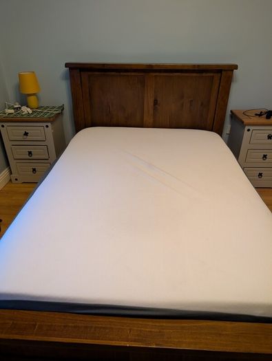 Solid Wood Sleigh Double Bed Frame & Emma Hybrid Mattress
