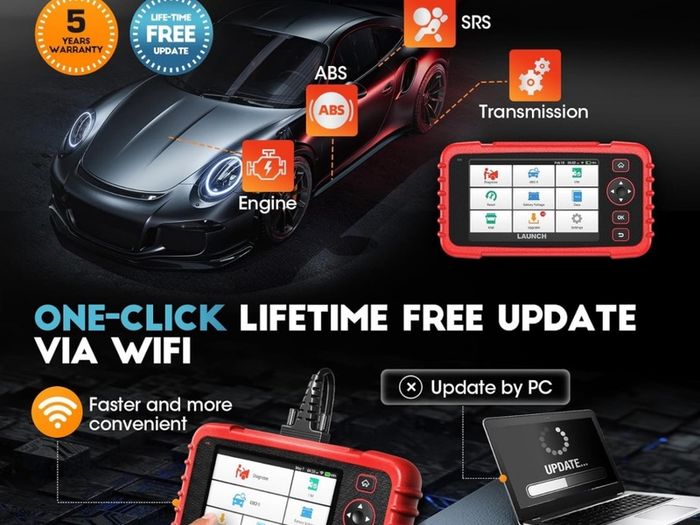 2026 Launch CRP123X v3.0 is the 4-System Diagnostic Code Reader For Engine, ABS, Airbags and Automatic Transmission. Has 7 Service Functions: Oil Reset, SAS Reset, Elec. Throttle Adaptation, ABS Bleeding, BMS Reset, DPF Regen.for cars and vans