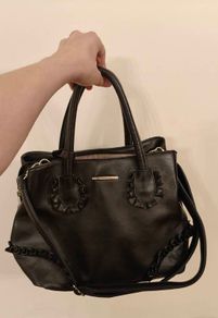 Black Faux-Leather Bessie Handbag