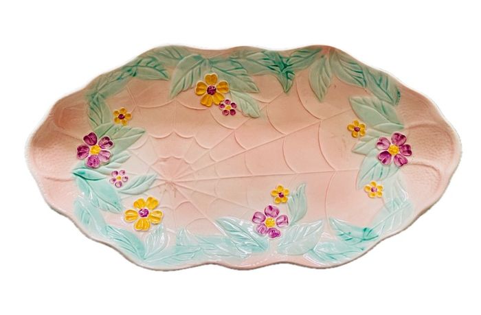 Vintage Avonware Floral Serving Dish; English; Pastel Majolica Style; 32cm