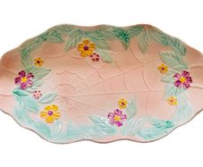 Vintage Avonware Floral Serving Dish; English; Pastel Majolica Style; 32cm