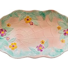 Vintage Avonware Floral Serving Dish; English; Pastel Majolica Style; 32cm