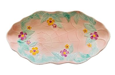 Vintage Avonware Floral Serving Dish; English; Pastel Majolica Style; 32cm