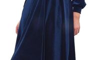 Joe Browns Women's Puff Sleeve Full Velvet Midi Dress, Casual Evening Dress, Blue, Size S/36