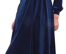 Joe Browns Women's Puff Sleeve Full Velvet Midi Dress, Casual Evening Dress, Blue, Size S/36