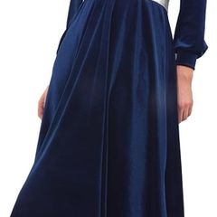 Joe Browns Women's Puff Sleeve Full Velvet Midi Dress, Casual Evening Dress, Blue, Size S/36