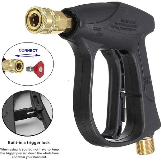High Pressure Washer Gun with 5Pcs Spray Nozzles, 4350 PSI 1/4" Quick Release Car Washer Gun, Power Short Spray Gun M22 Metric Thread for Car Cleaning (FREE POSTAGE)