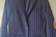 Navy Pinstripe Wool Blazer