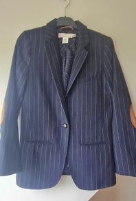Navy Pinstripe Wool Blazer