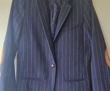 Navy Pinstripe Wool Blazer