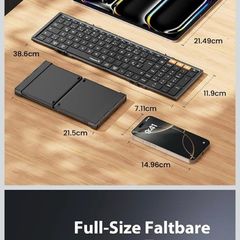 ProtoArc XK01 Foldable Bluetooth Keyboard with Number Pad - Full-Size Portable Wireless Folding Keyboard for Windows, ios, Android & Tablets | QWERTY UK Layout | Black