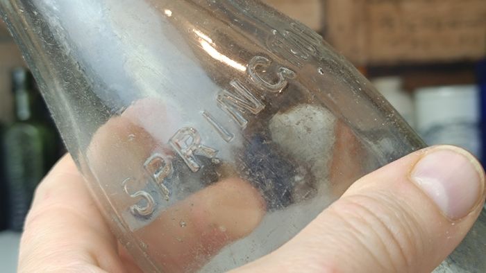 504 - Vintage Clear Glass Cork Top Collectible Decorative Springmount Milk Bottle