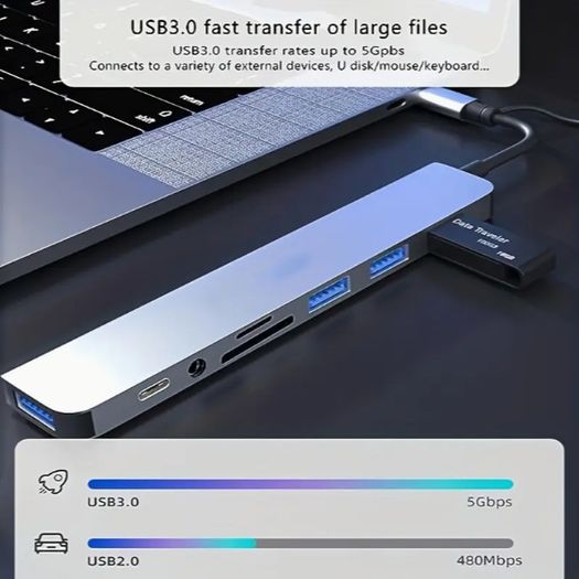 Versatile USB Hub Adapter - 4/7/8-in-1 High-Speed Expansion with SD/TF Card Reader