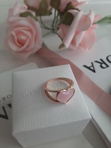 New genuine pandora pink enamel heart ring