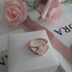 New genuine pandora pink enamel heart ring